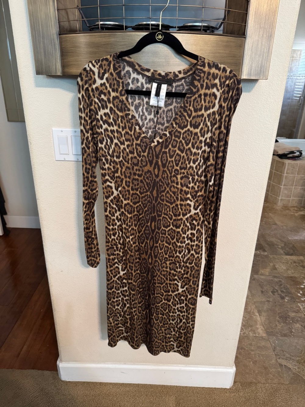BCBGMaxAzria Leopard Print Long Sleeve V-Neck Dress - Brown